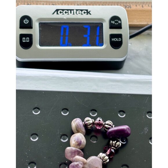 Amethyst & Purple Stone Beaded Necklace With Silver Accents Dangling Pendant & A - Picture 7 of 8